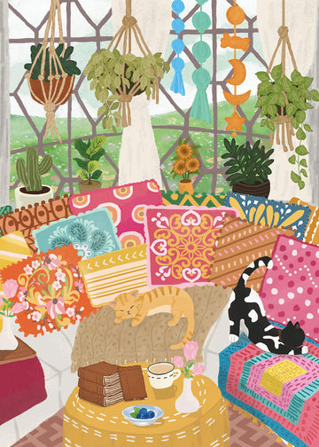 Plant Cat Puzzle For Adult 1000 Piece, Art Puzzle For Adults Painting, Houseplant Kitten Jigsaw Puzzle 1000 Piece