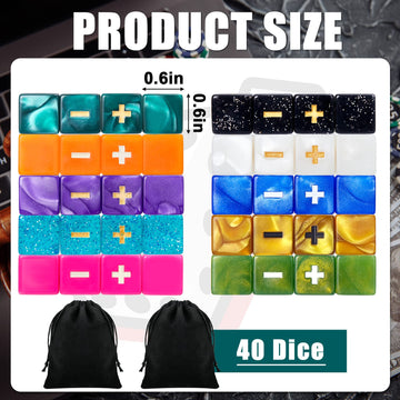 Sumind 40 Pcs Fudge Dice with 2 Black Velvet Bags Plus Minus Dice Multicolored Acrylic Dice Toys with Plus, Minus, and Blank Sid
