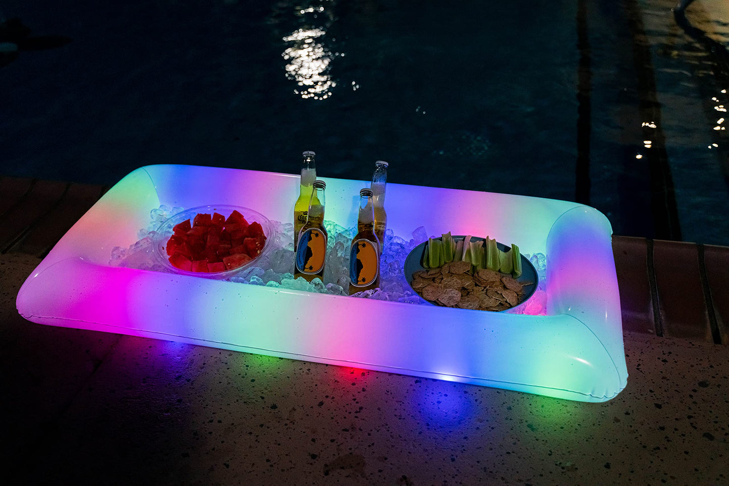 Poolcandy Inflatable Illuminated Led Buffet Cooler 48' - Indoor Outdoor Party Bbq Or Tailgate Serving Tray