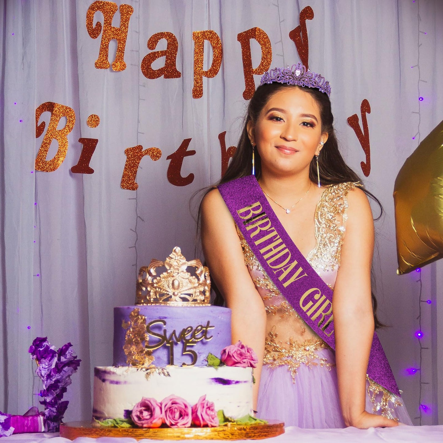 CIEHER Purple Birthday Girl Sash & Crown Kit, Decorations & Gifts for Women & Girls