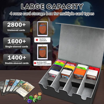 Qlouni Card Storage Box For Trading Cards, 2800+ Card Deck Case With Pu Leather And Magnetic Closure, Tcg Storage Box, Suitable