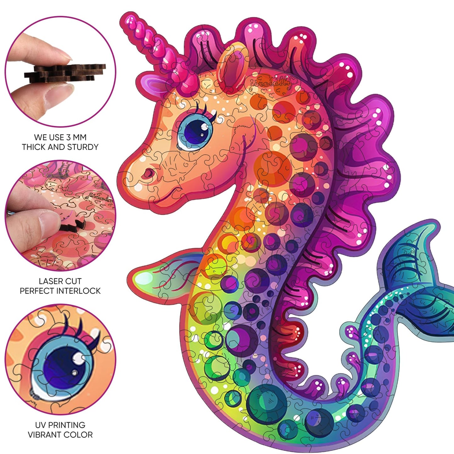 Jiroinlly Wooden Puzzles for mature-themed and Kids  100 Pieces Ocean Puzzle  Unique Shaped Seahorse Wooden Preschool Puzzle  Toddler Wooden Puzzle Toy Gift for Boys and Girls  Suitable for Family Games