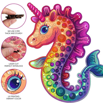 Jiroinlly Wooden Puzzles for mature-themed and Kids  100 Pieces Ocean Puzzle  Unique Shaped Seahorse Wooden Preschool Puzzle  Toddler Wooden Puzzle Toy Gift for Boys and Girls  Suitable for Family Games
