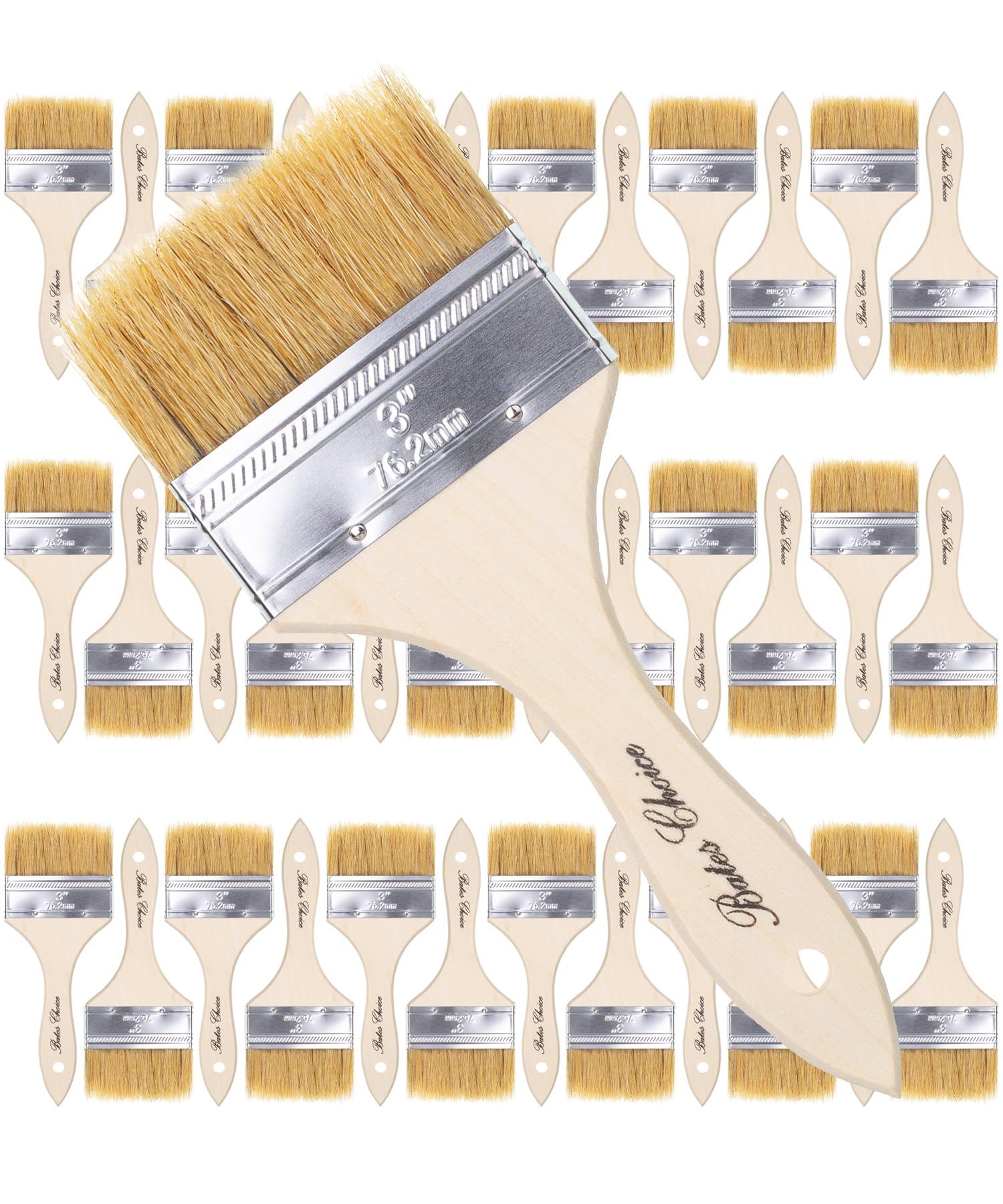 Bates- Chip Paint Brushes for Painting, 3 Inch, 36 Pack, Wood Handle, Natural Bristle Paint Brush