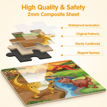 Synarry Magnetic Dinosaur Puzzles For Kids Ages 3-5, 20 Pieces Puzzles For Toddlers 2-4, Children Travel Activity Toys Games Gifts For Kids Boys Girls Ages 3 4 5 In Car Airplane Magnet For Road Trip