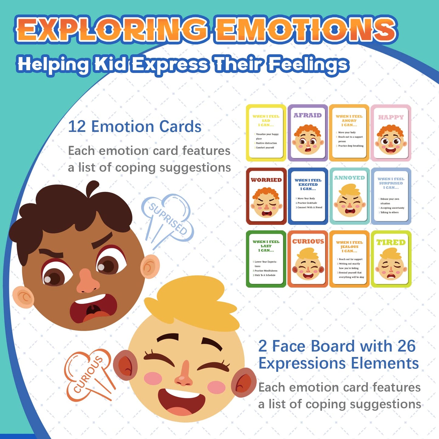 Pp Opount Social Emotional Learning Toy, Funny Faces Games With 28 Facial Expressions And 12 Emotional Flashcards, Preschool Learning Activities Toy To Express Emotions For Kids Age 3+