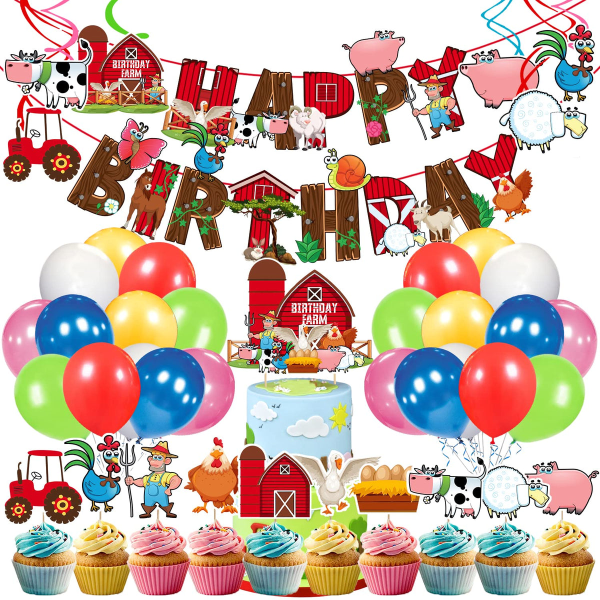 Zyozique 43 Pcs Farm Birthday Party Supplies for Kids Farm House Animal Theme Party Decorations Animal Birthday Paper Banner,Han