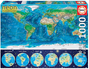 Educa Children'S 1000 Neon World Map Puzzle