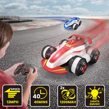 LOOZIX Upgraded Remote Control Car 360 Spins RC Car 2- in-1 Anti-Gravity RC Racer Wheelie Drift Stunt Car with Lights&Music Birt