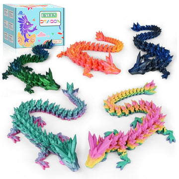 5Pcs 12'' 3D Printed Dragon Set Articulated Crystal Dragons Dragon Desk Toys, 3D Printed Animals Cool Unique Birthday Gifts For 