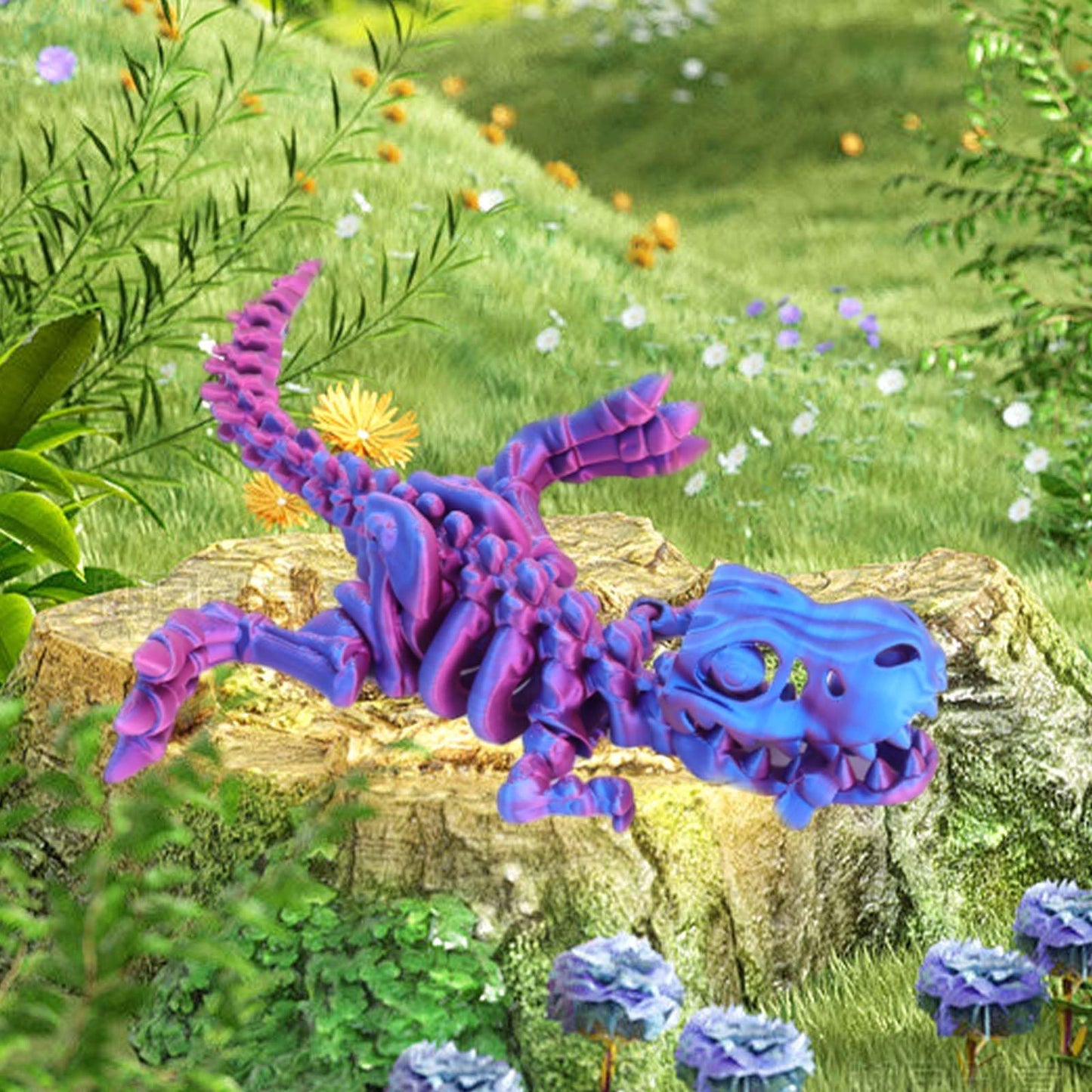 FunisFun 3D Printed Dragon with Articulated Bones for mature-themed  3D Printed Dinosaur Fidget Toys Decor for Stress Relief (Blue-Purple  1P)