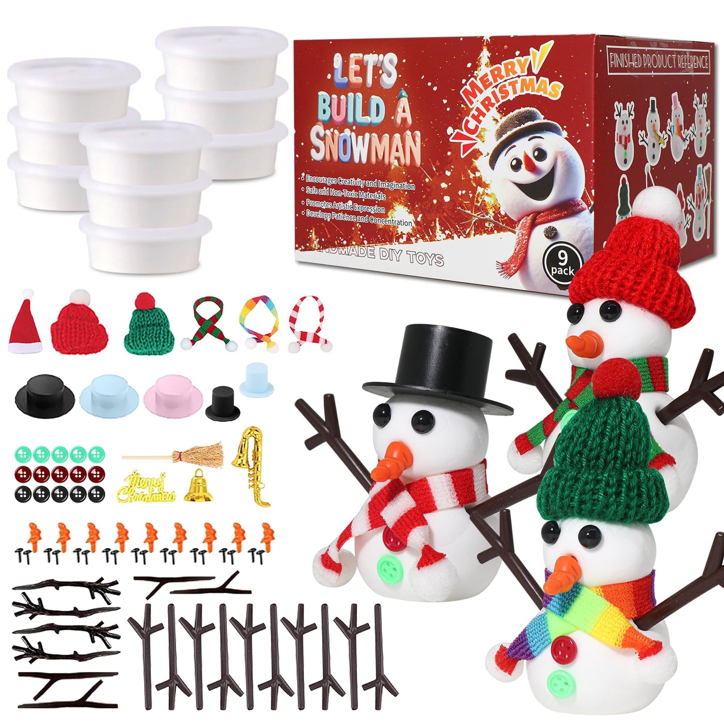 LAHAND 9-Pack Snowman Sets Snowman Crafts for Kids, Modeling Clay Snowman DIY Kit,Christmas Stocking Stuffers for Kids, Perfect 