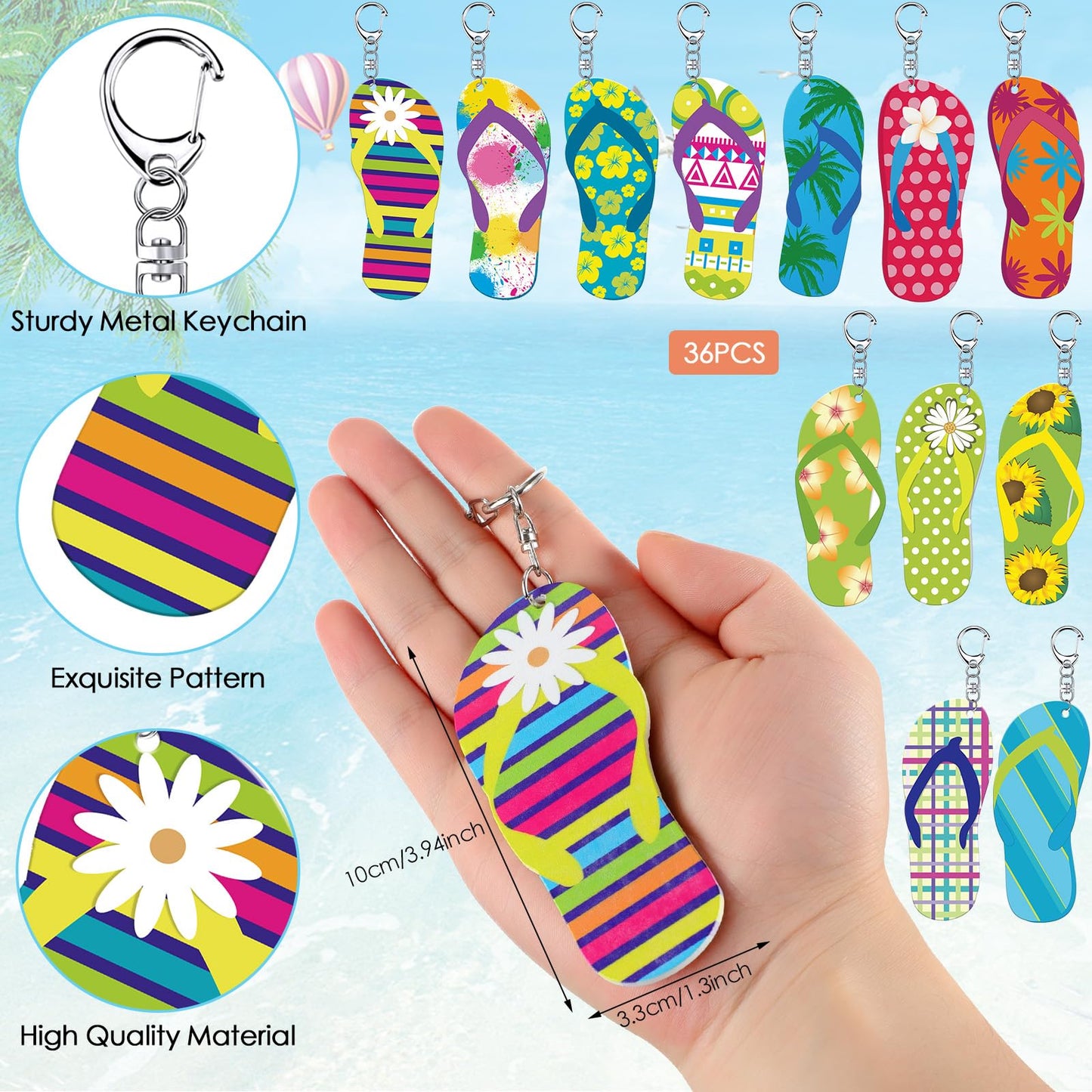 Bucherry 36 Pcs Beach Summer Party Favors Keychain Gifts Bulk Wooden Surfboard Sea Turtle Coconut Tree Christian Religious Key R