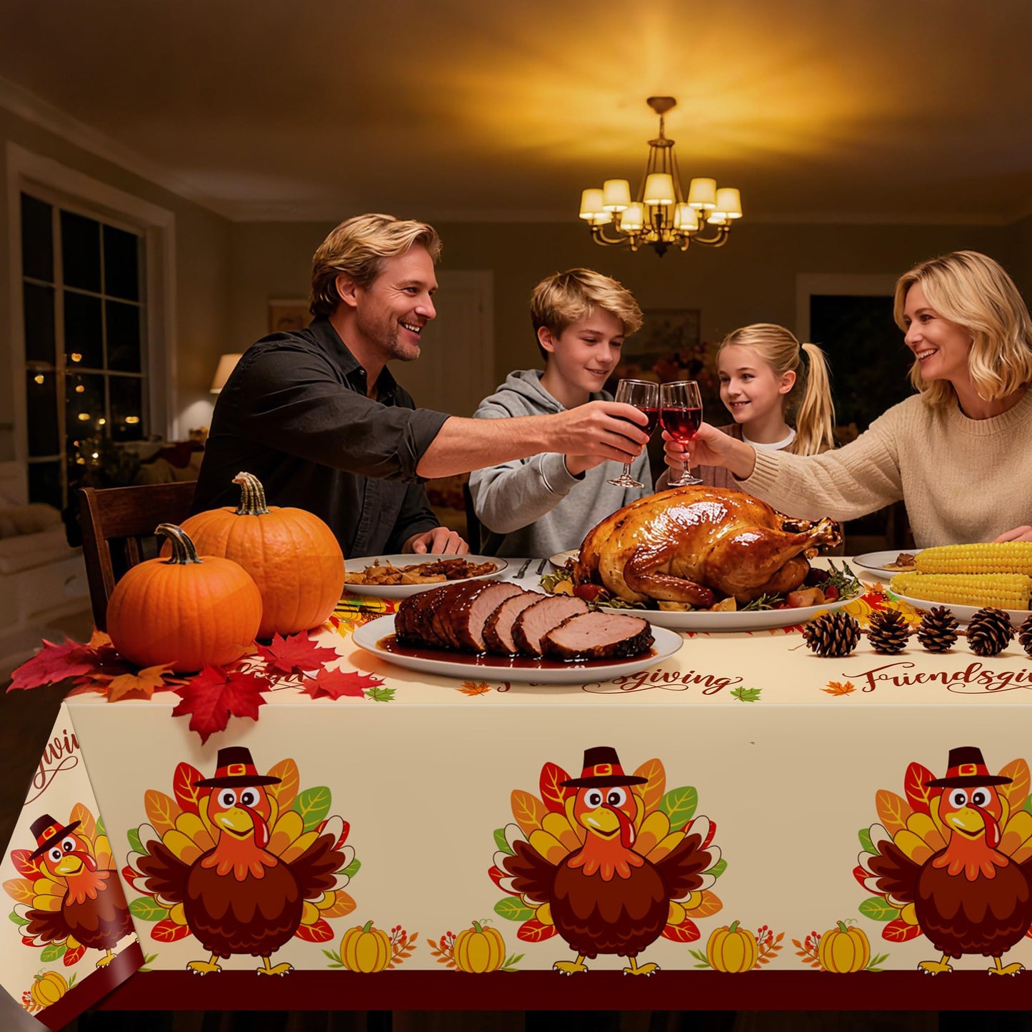 Siawoy 3 Pack Plastic Thanksgiving Tablecloth Disposable,Rectangle Turkey Tablecloth,Vinyl Large Friendsgiving Table Cover for F