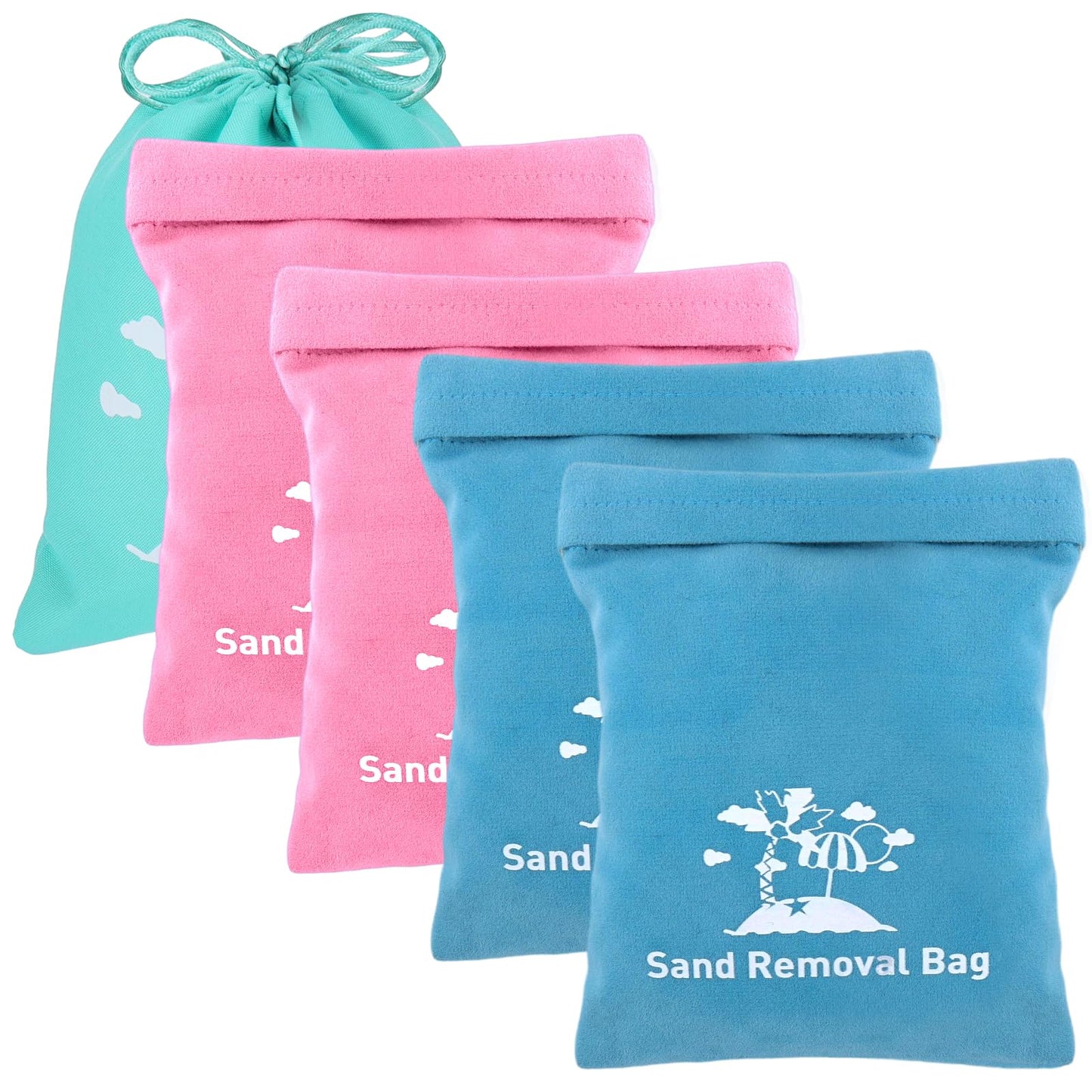Mity Rain Sand Remover Wipe Mitt Bag - Velvet, Pink/Blue, Essential Beach Accessory for Kids & Women, Travel Necessities