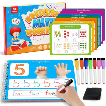 Coogam Math Learning Game for Kids Age 3-8, Number Tracing Handwriting Practice Workbook, Math Addition and Subtraction, Montess