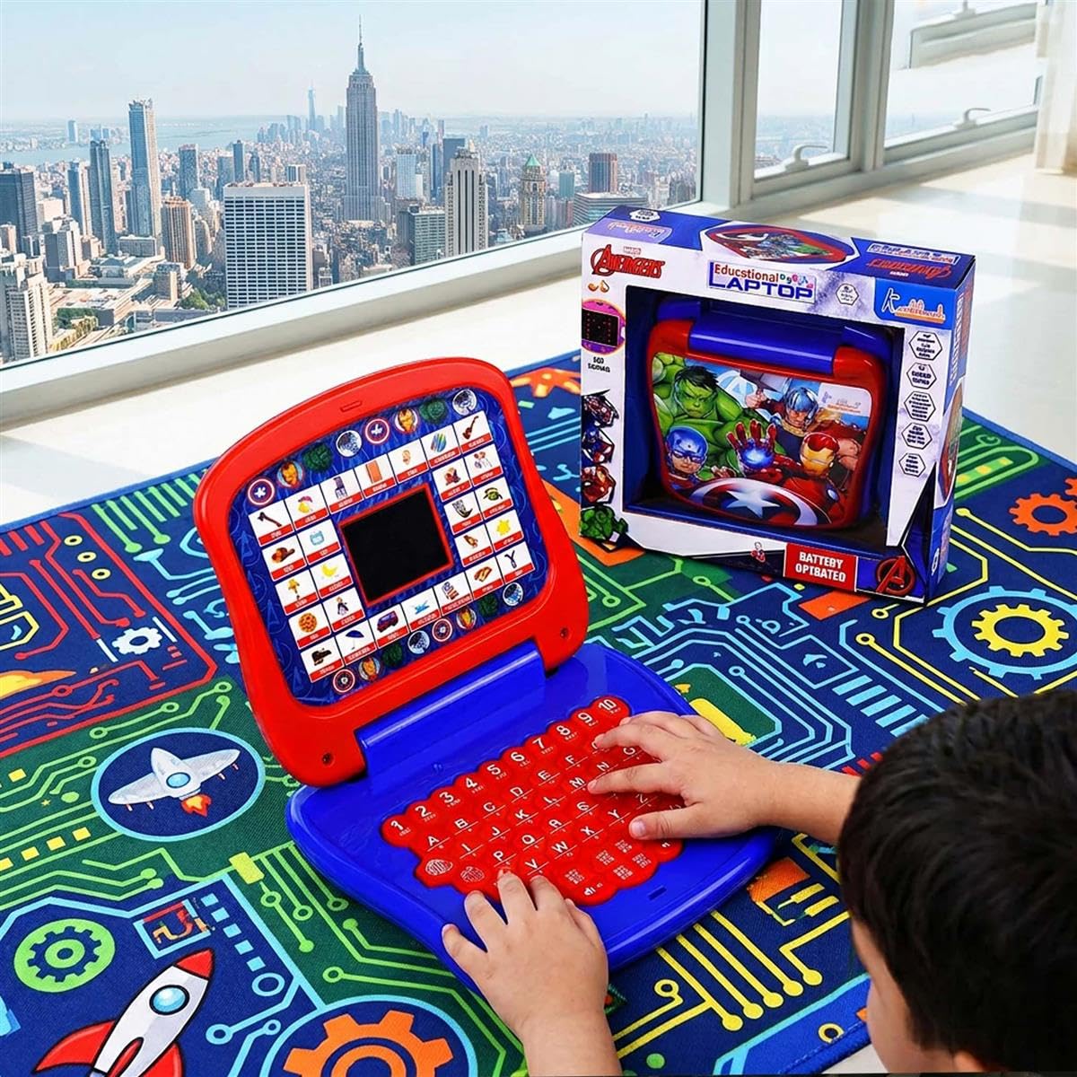 Kriiddaank Marvel Avengers Theme Educational Laptop for Kids  Interactive PreSchool Learning Toy with Screen, Music,Alphabet &