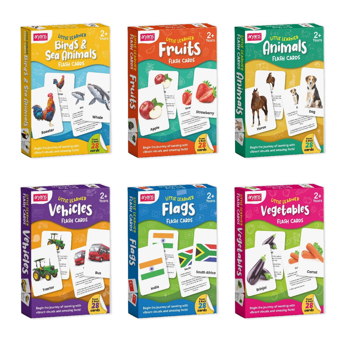 Aryans Little Learner Flash Cards for Kids, 6 Boxes, 168 DoubleSided Cards, Educational Toy, Age 2+
