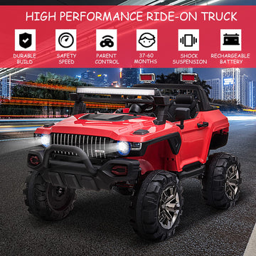 Aosom 53' L 2-Seater 12V Police Car Ride On Truck With Remote Control, Battery Operated Electric Car For Kids With Suspension, Mp3 Player, Lights, Music, Horn, Red