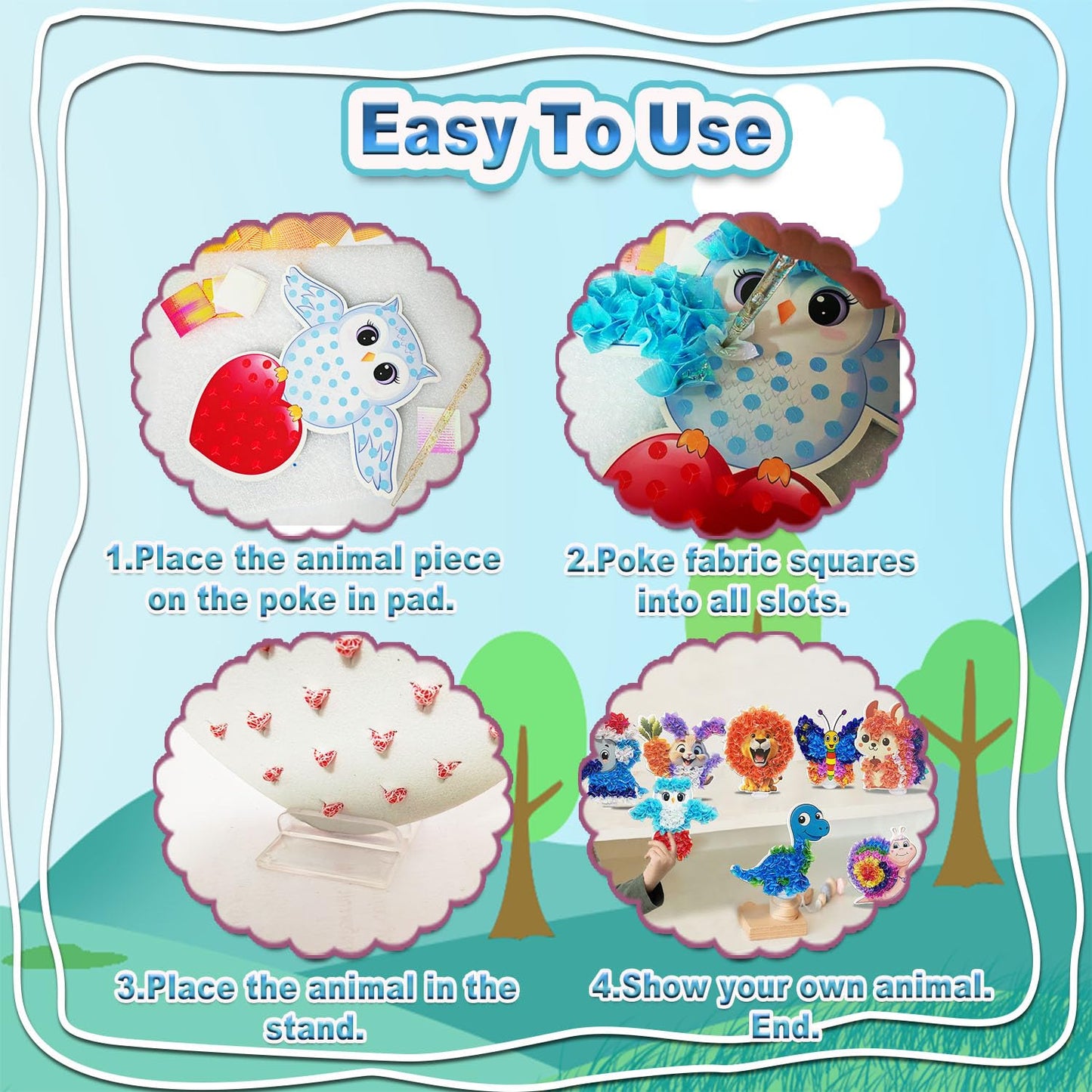 JRD&BS WINL Poke A Dot Art Kit - Magical Animals Theme No-Mess DIY Craft for Kids Mess-Free Fun for Kids, DIY Wood Craft Kits, C