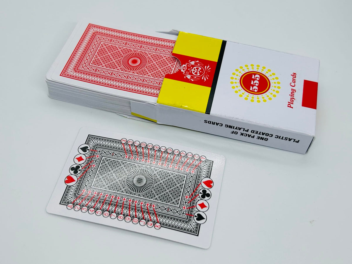 Wizerdy 555 Marked Playing Card Deck (Red, Plastic) | Spy Magic Cards With Secret Back Design | Ideal For Magic & Mentalism | Vi