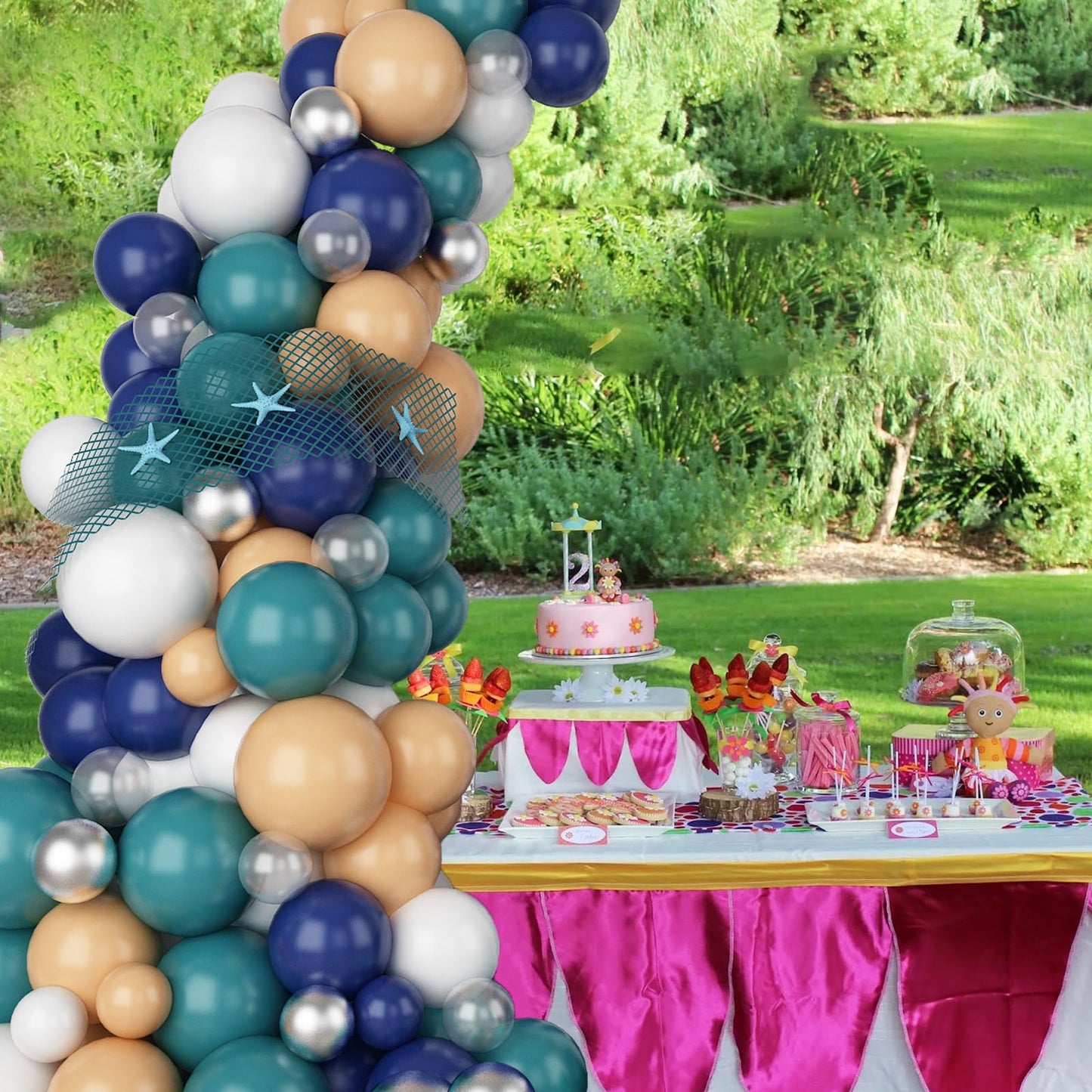 Ocean Theme Balloons Arch Kit, Under The Sea Balloon Garland Arch Kit, Retro Sea Blue Apricot Silver Party Balloons For Kids Boy