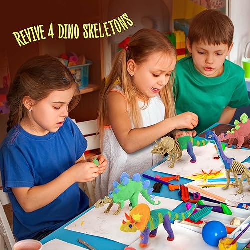Dino Models, Clay Craft Kit - Dinosaur Arts and Crafts for Kids- Build a Dinosaur Gifts for Boys & Girls - Build 4 Dinos with Ai
