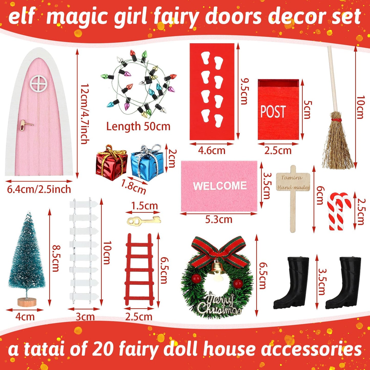 Hungdao 20 Pcs Christmas Elf Fairy Doors Decor Arched Door Fairy Doors Tooth Tiny Xmas Decor Wooden Tiny Miniature For Child (Pink)