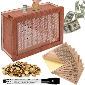 Aiersa 10K Smash Box For Money, 10K Savings Challenge Box, Cash Vault Wooden Money Saving Box For 10000 5000 3000 2000 1000 500 Money Saving,Piggy Money Bank For Adult Cash Savings