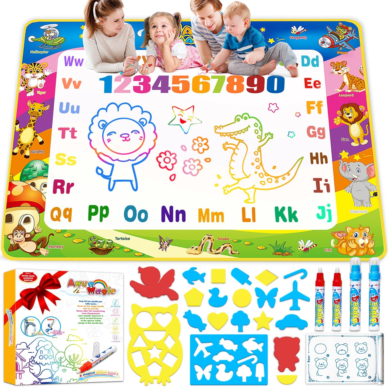 Toddler Toys Water Doodle Mat: 40 X 30 Inch Mess Free Coloring & Drawing Instant Drying Mat - Kids Learning Toys for Girls Age 3