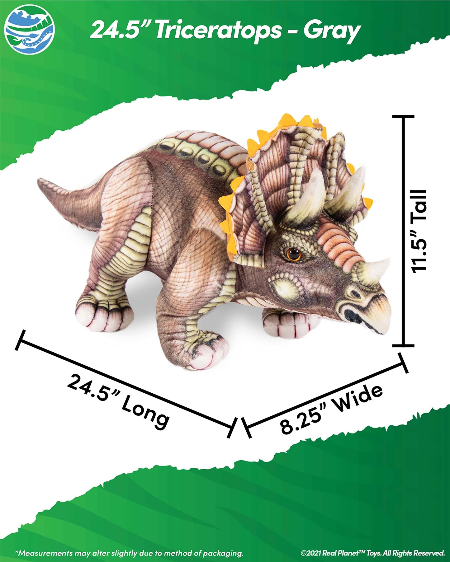 Real Planet 14' Dinosaur Plush Toy - Plush Dinosaur Stuffed Animal, Dinosaur Plushie, Baby Safe Dinosaur Plush, Cute Dinosaur Plushies (Brown Triceratops, 14') (24.5' Long)
