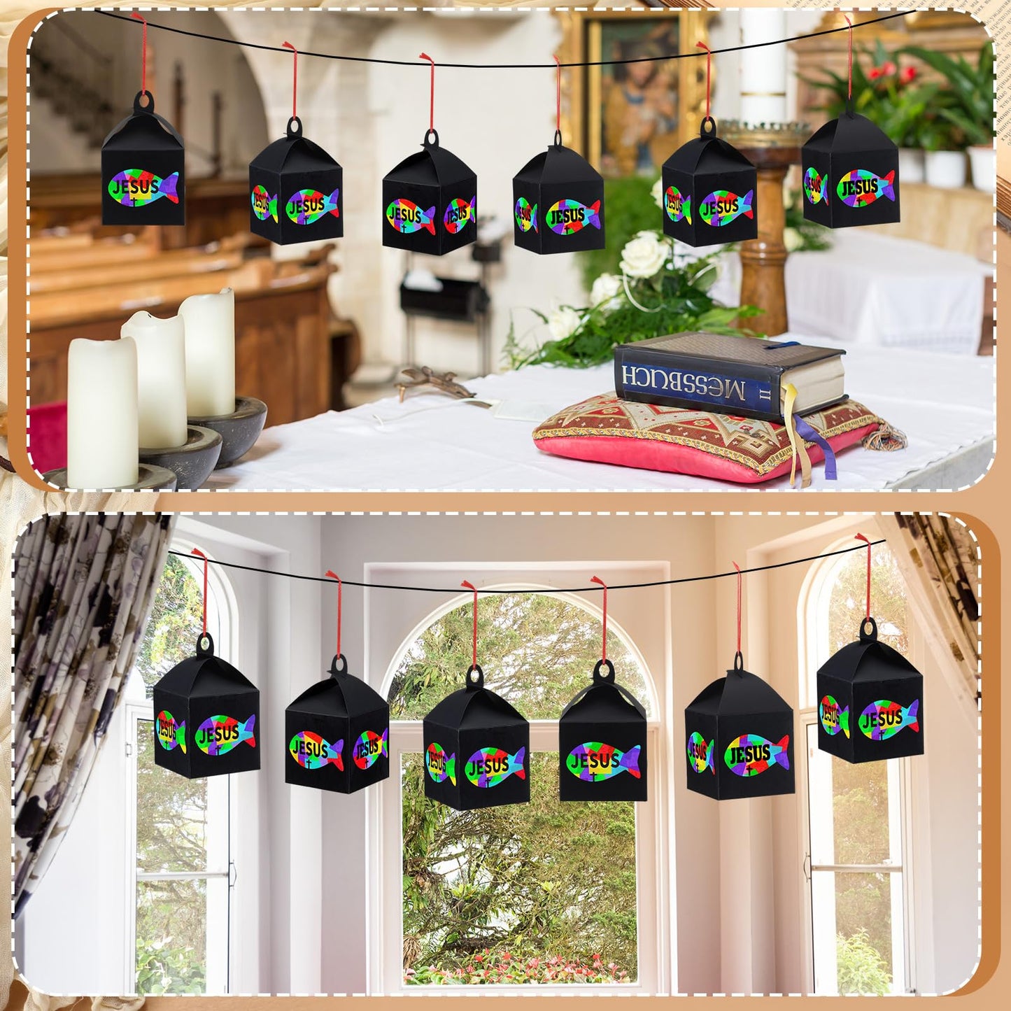 VIHOSE 16 Sets Christian Fish Craft Christian Lantern Craft DIY Faith Jesus Fish Tissue Paper Suncatcher Kits Religious Hanging