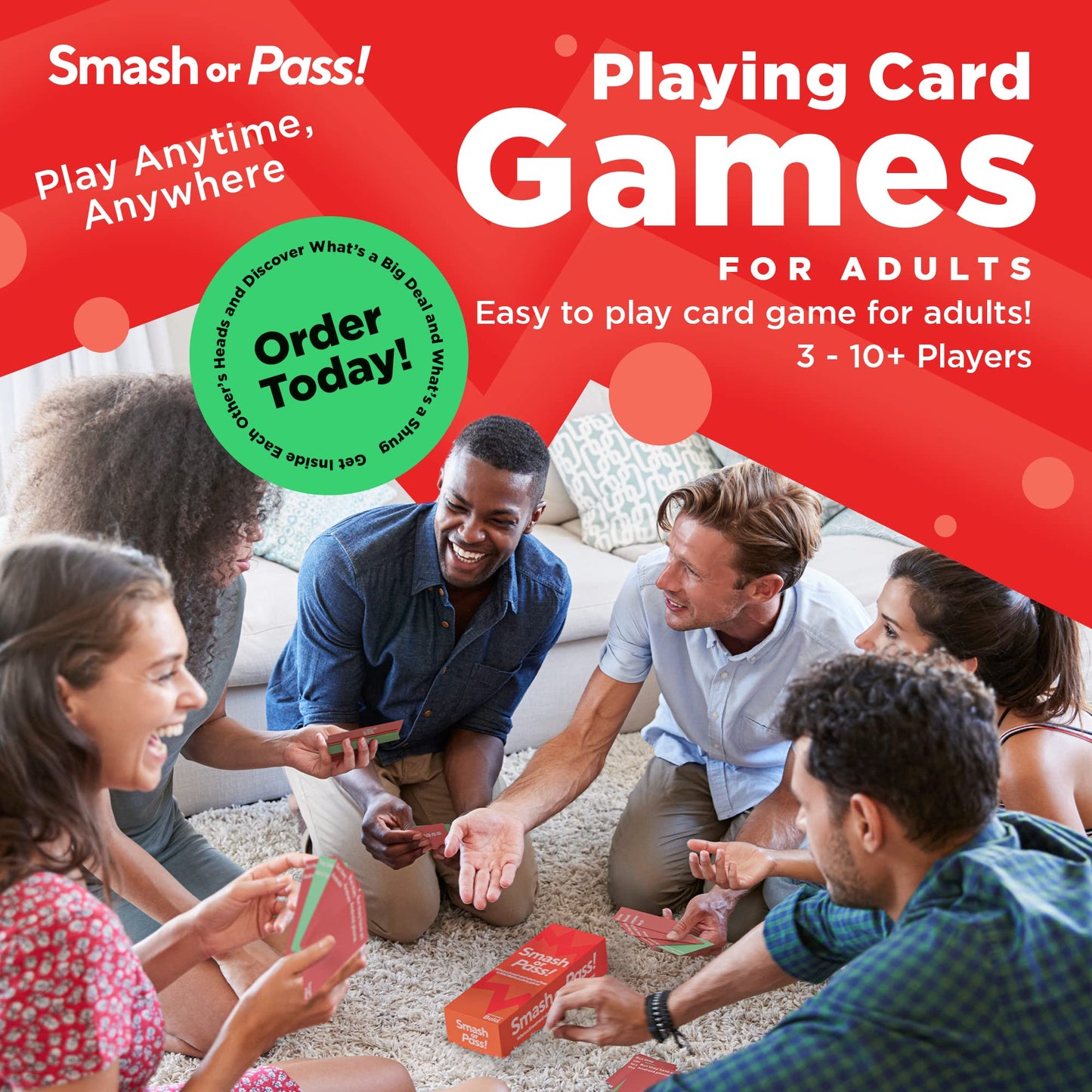 Bold. Smash or Pass Adult Card Game - Fun Party Game for 3-20 Players - Medium Red Cards - Perfect for Game Night or Bachelorette Parties