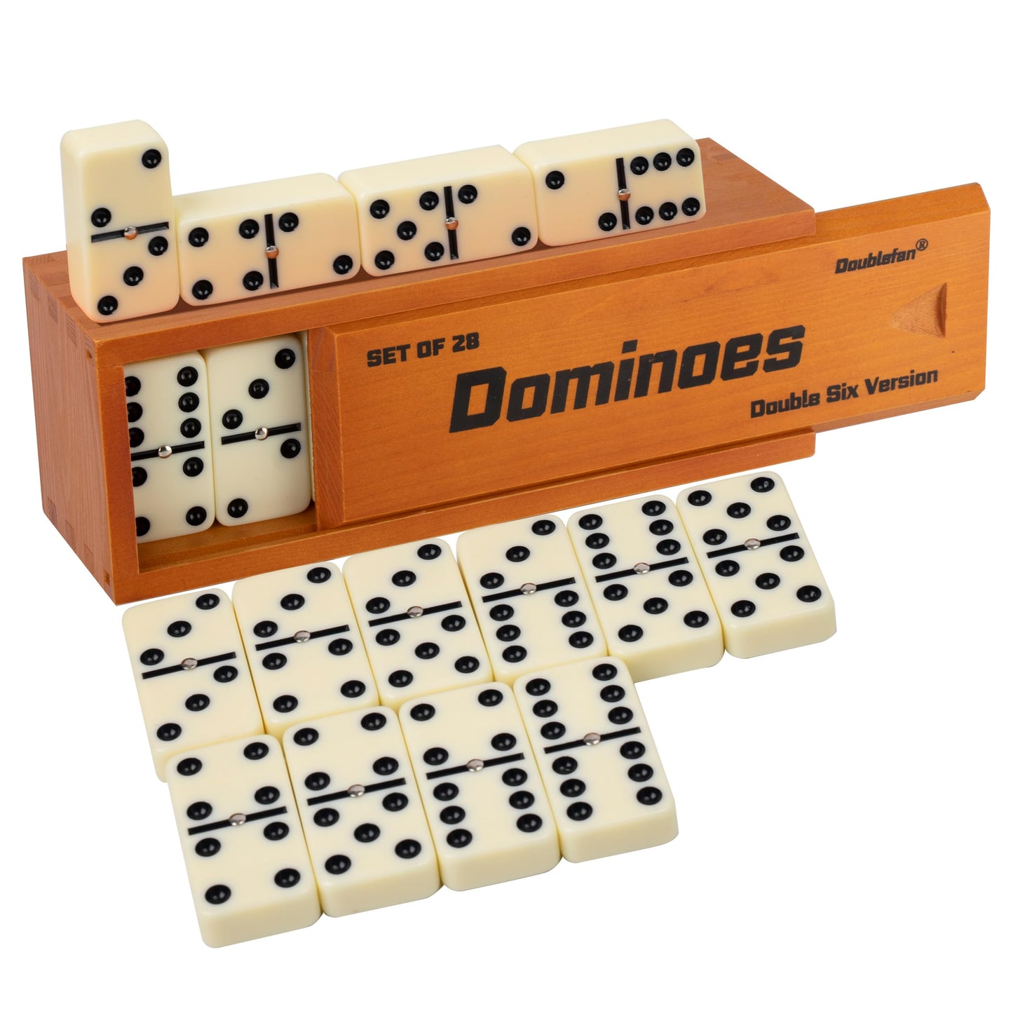 Dominoes Set for mature-themeds  Dominoes Set Double Six  Double 6 Jumbo Domino Tiles with Spinner in limited availability Wooden Box 28 pcs Large Size Domino Set 28 Tiles with Brown Wooden Case