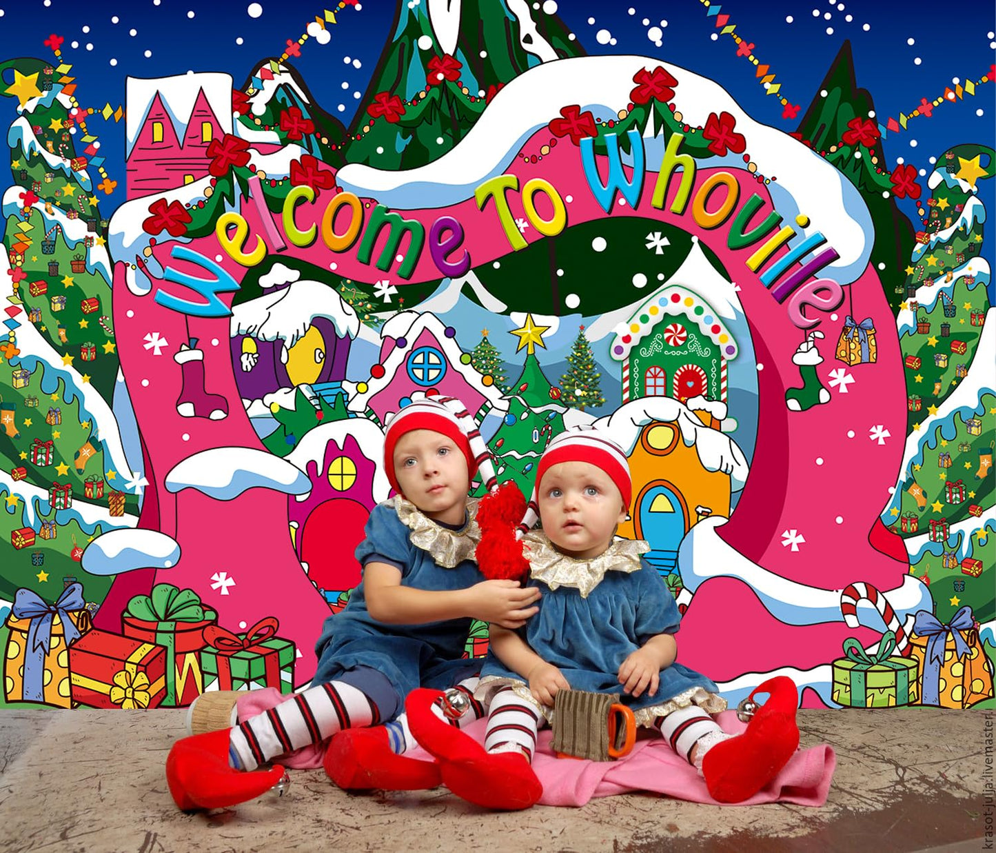 Welcome To Whoville Backdrop 5X3Ft Winter Christmas Village Decoration Background For Kids First Birthday Baby Shower Happy New