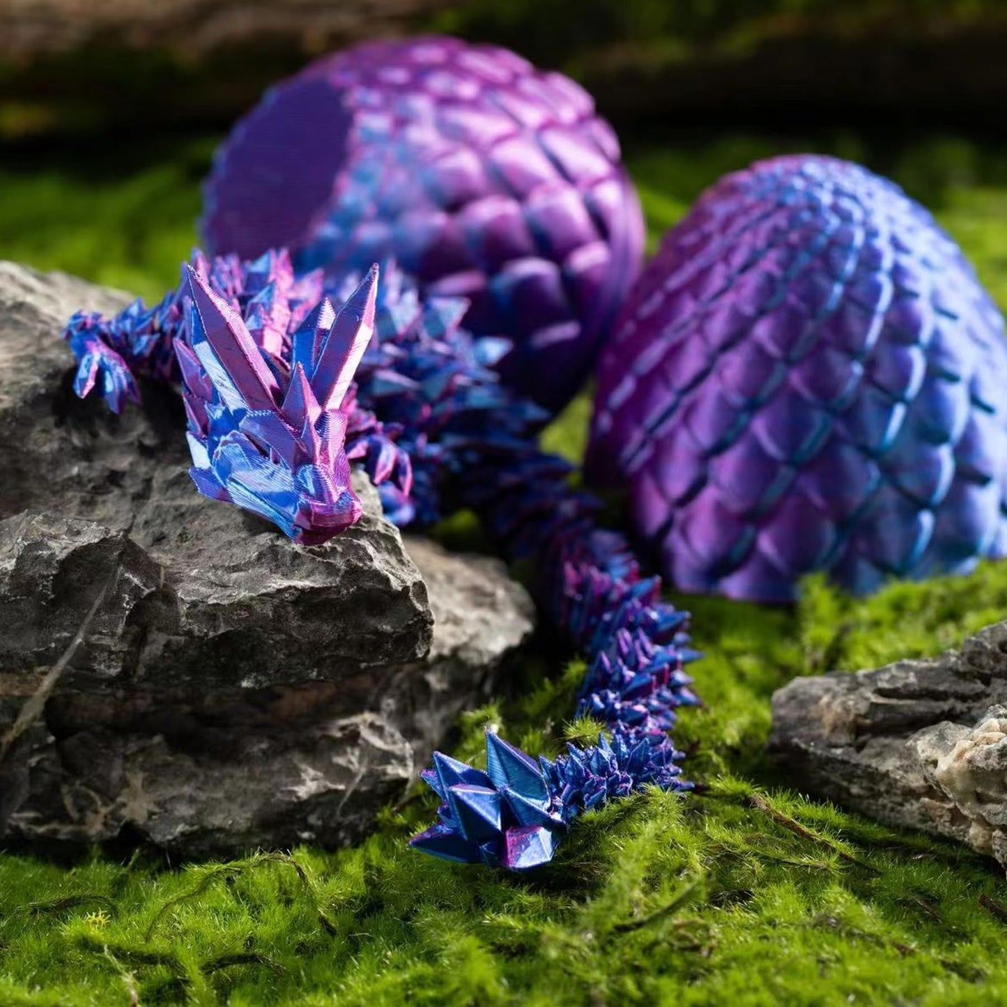 Dragon Egg 3D Printed Dragon Fidget Toys For Adults,Posable Flexible Crystal Dinosaur 3D Printed Articulated Dragon Christmas Toys Gifts For Autism/Ad (Laser Purple)