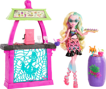 Monster High Lagoona Blue Doll & Playset, Scare-adise Island Snack Shack, Multicolor, Model HRP70, Includes Food Accessories & Color-Change Drinks
