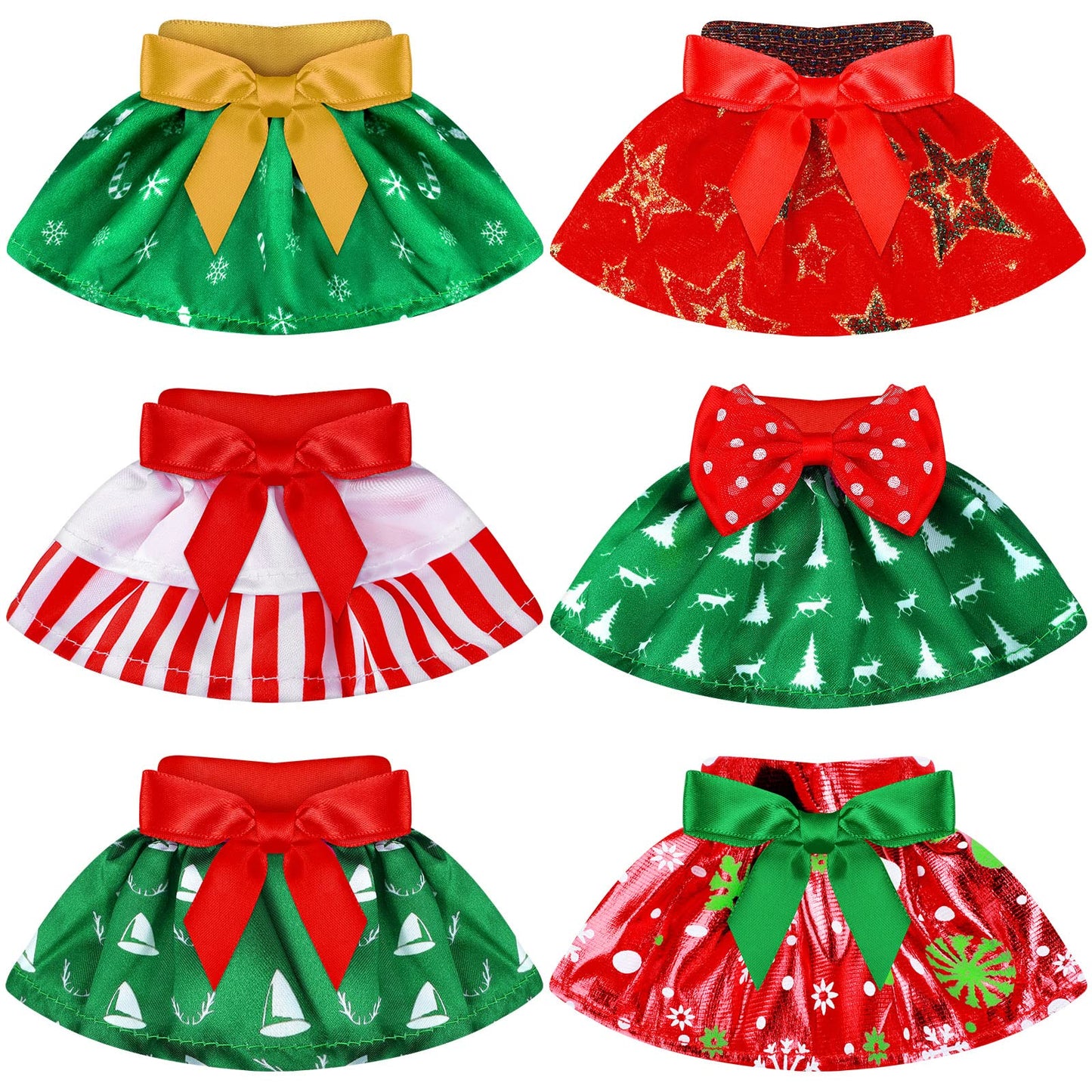 6 Pieces Santa Clothing Elf Dance Skirt Set Christmas Elf Skirts For Christmas Doll Holiday Decorations (Not Include Doll)(Stylish Style)