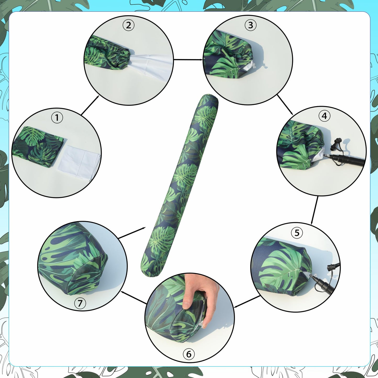 FindUWill 2 Pack Inflatable Swim Pool Noodles for mature-themeds - Soft Fabric Covered Large Swim Noodles  enhanced Buoyancy for Swimming Floating  Pool Floats Toys for Pool Accessories