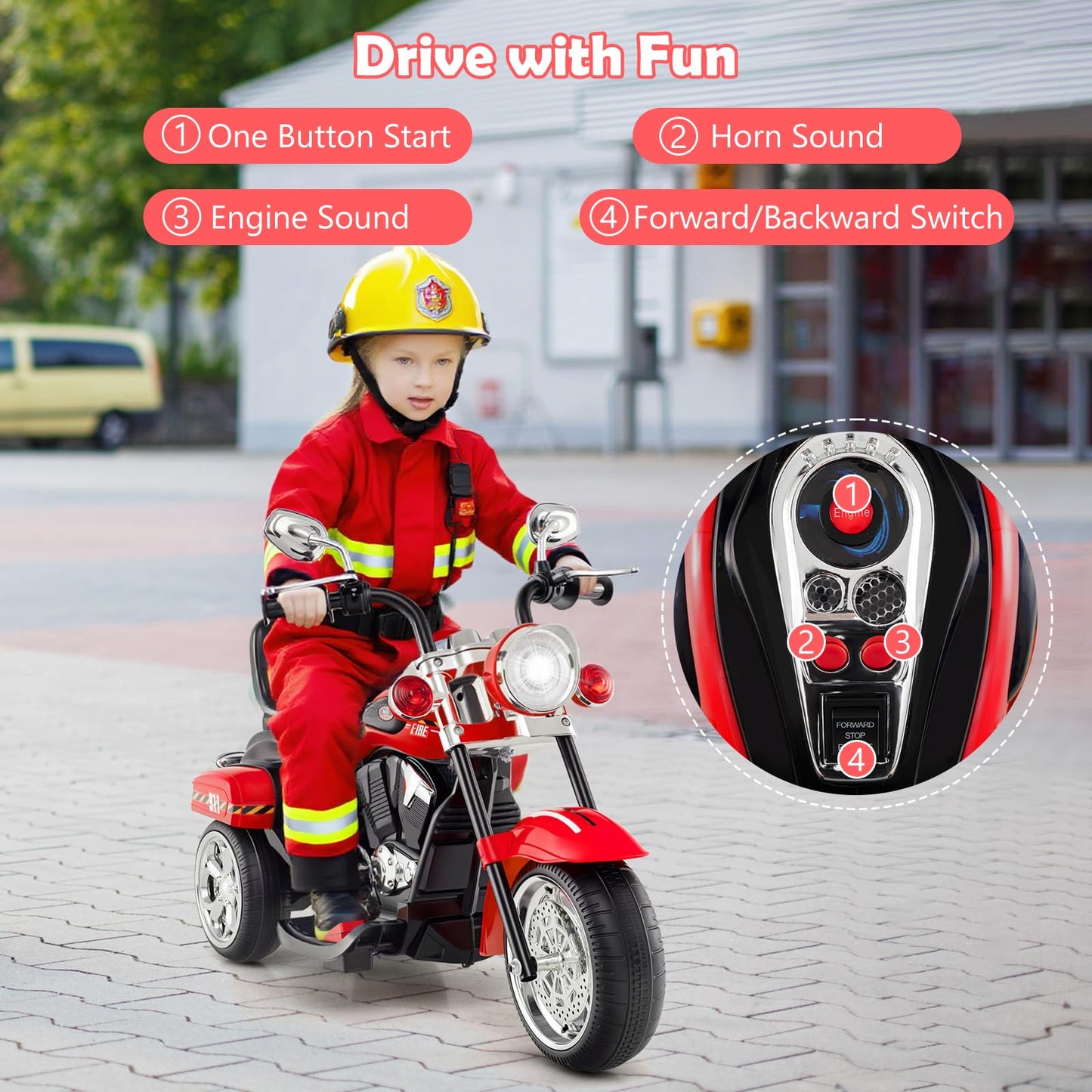 Costzon Kids Motorcycle, 6V Battery Powered Ride On Chopper Motorcycle W/Horn, Headlight, 3-Wheel Stable Ride On Toys, Electric