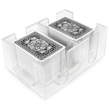 Brybelly Rotating Card Deck Tray | Standard Sized Playing Cards | Rotates In Any Direction | Clear | 6 Deck Tray