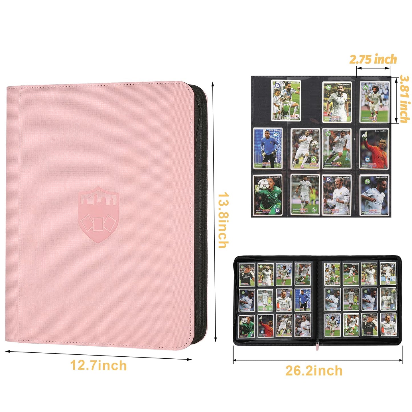 Trading Card Binder 12 Pocket  GERMUN PU Cover Card Binder for 720 Cards  enhanced Trading Card Holder Folders  Double Sided Pocket Card Album for MTG  TCG (Pink)