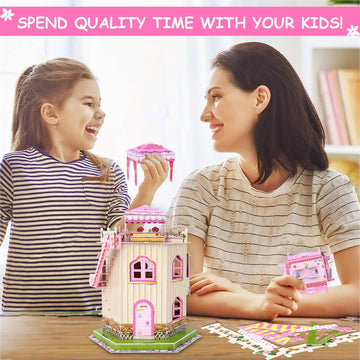 Rooftop Romance 3D Puzzle Dollhouse For Girls - Easy To Assemble 3-D Miniature Doll House Building Kit With Led Light For Kids -