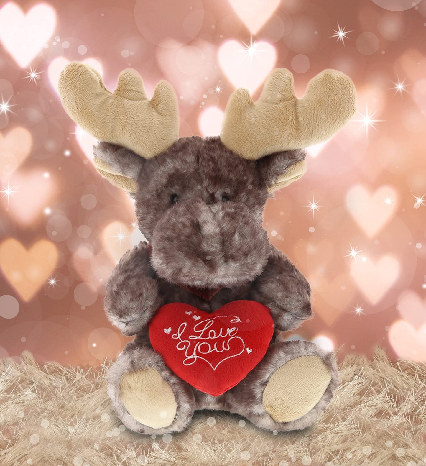 Dollibu I Love You Valentine Plush Brownish Sitting Moose - Cute Stuffed Animal With Red Heart And Name Personalization Gift For Valentines Day, Birthday, Anniversary, Romantic Date - 10 Inches