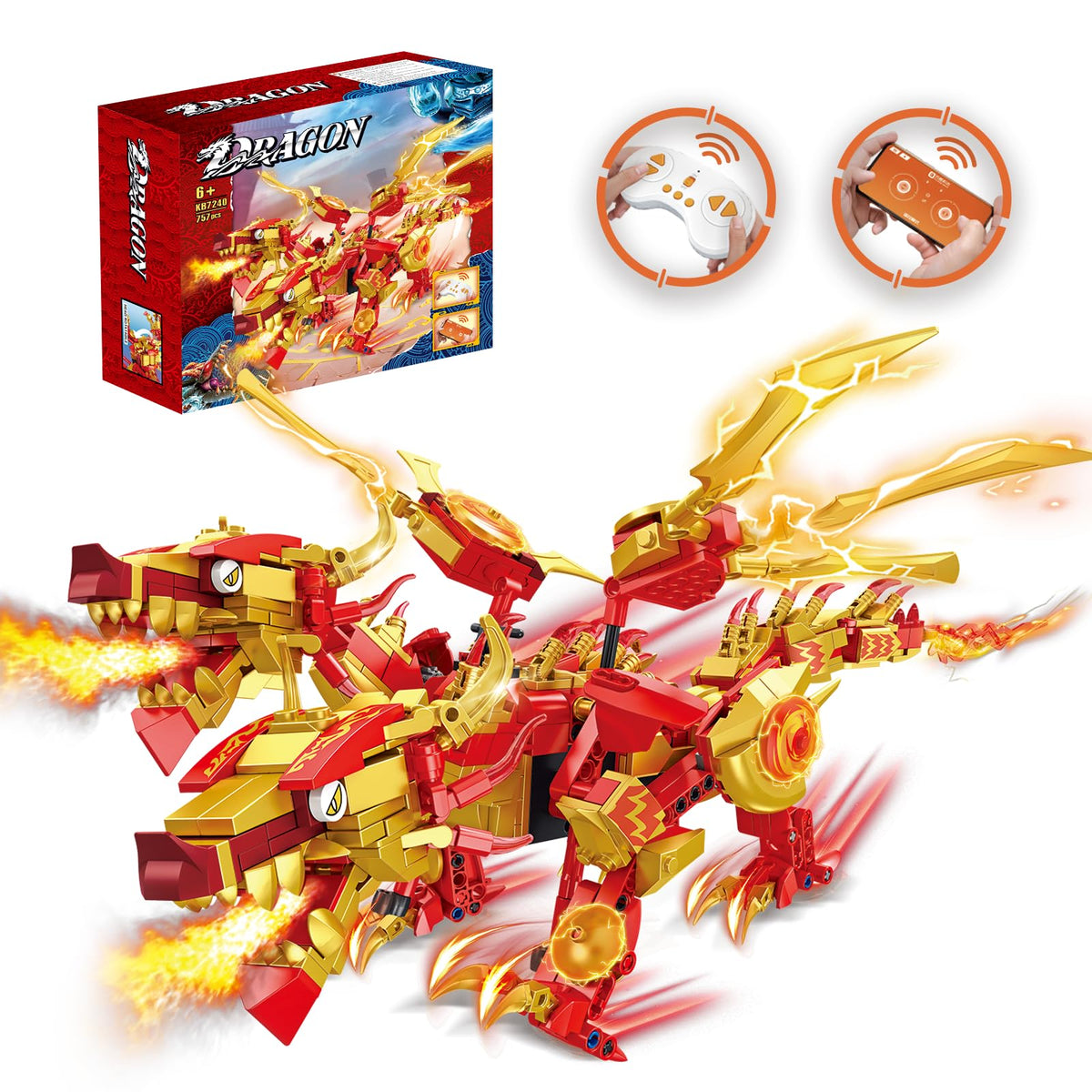 Remote Control Dragon Building Kit, STEM Compatible with Lego for Kids 812