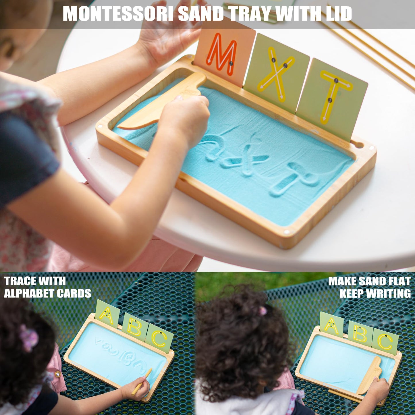 Atmini Sand Tray For Classroom Montessori Sand Tray With Lid Wooden Sand Trays For Kids Writing Letters And Numbers (Blue)