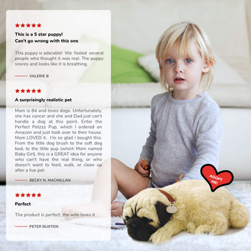 Original Petzzz Huggable Pug Puppy, Dog Toys For Kids And Elderly, Realistic Dog Stuffed Animals, Battery-Operated Stuffed Dog, Companion Interactive Pets With Synthetic Fur - Perfect Petzzz