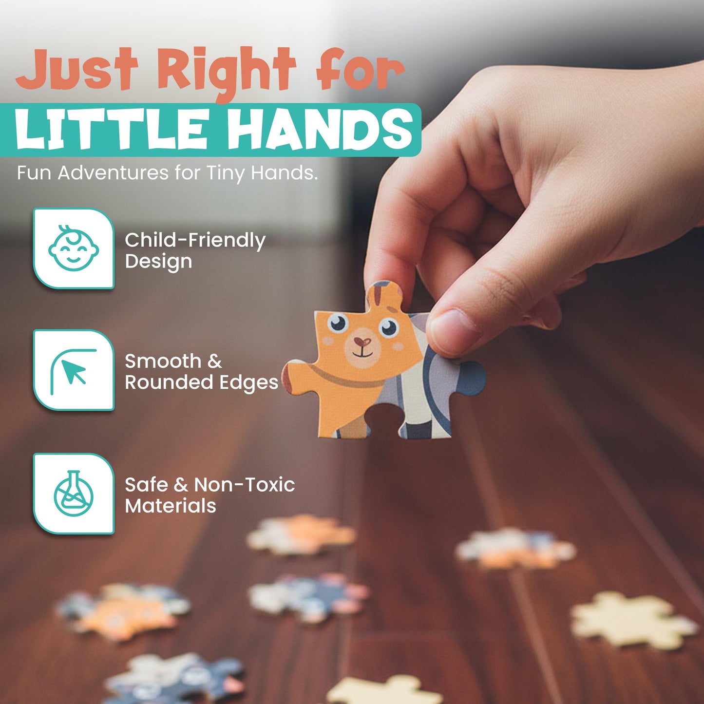 Jumbo Wooden Floor Puzzle for Kids Ages 3-5 - 4 Pack Animal Puzzles, 48 Piece Each |Educational Preschool Toddler Puzzle Gift Se