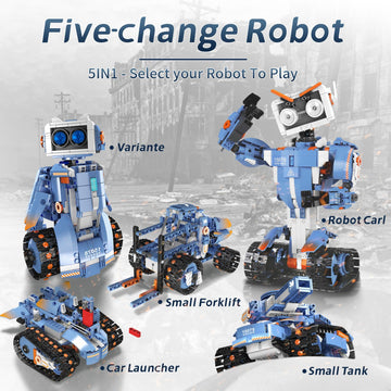 YESHIN Robot Building STEM Toys, 5 in 1 STEM Projects for Kids Ages 8-12, Remote & APP Control Educational Coding Kit, DIY Recha