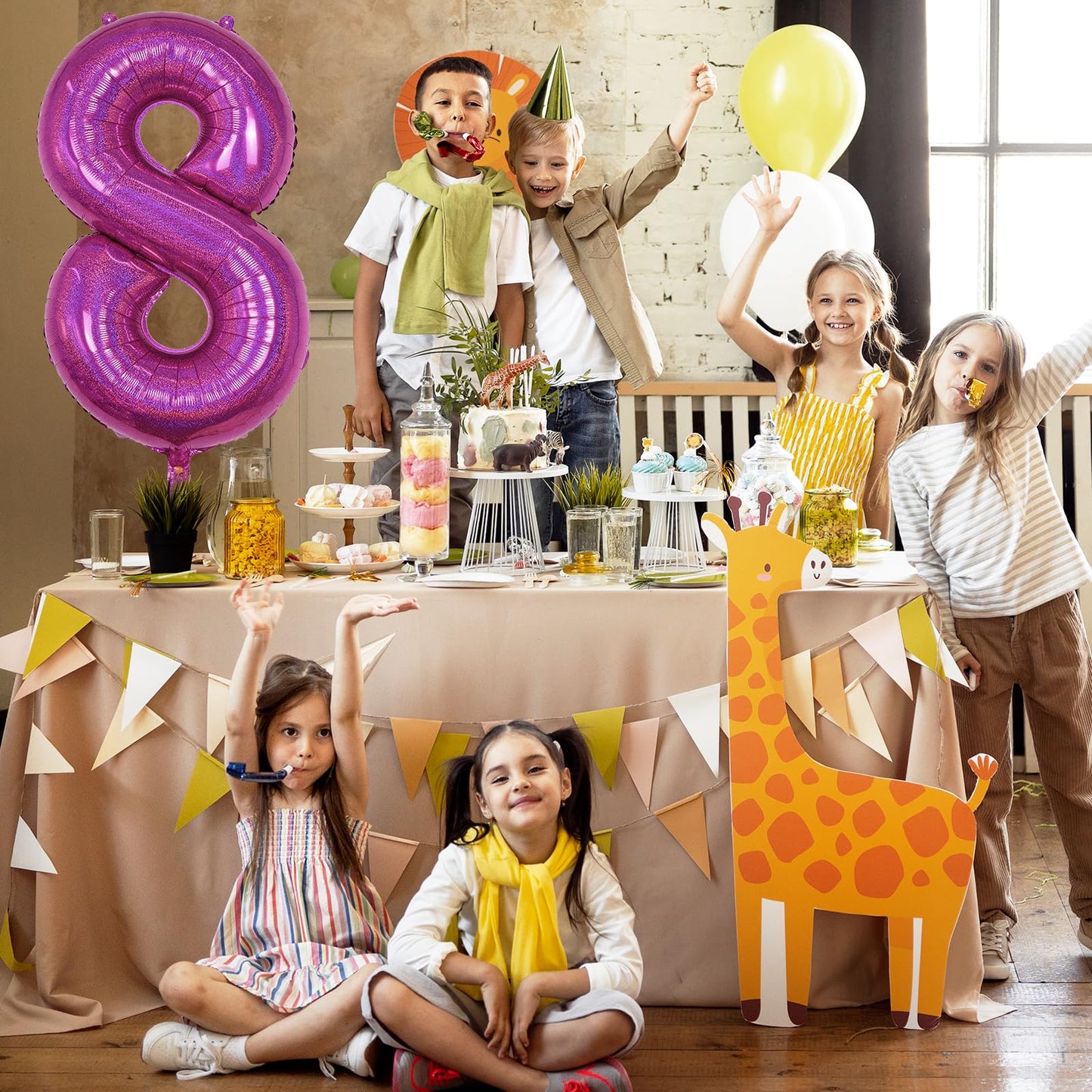 8Th Birthday Balloons For Girls, Big Laser Hot Pink Foil Number 8 Balloon Anniversary Party Decor, Mylar Self Inflating Helium 4